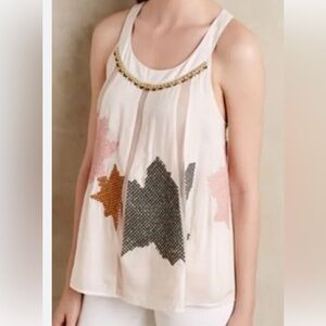 Anthropologie Floreat Beaded Crochet Leaf Pia Top